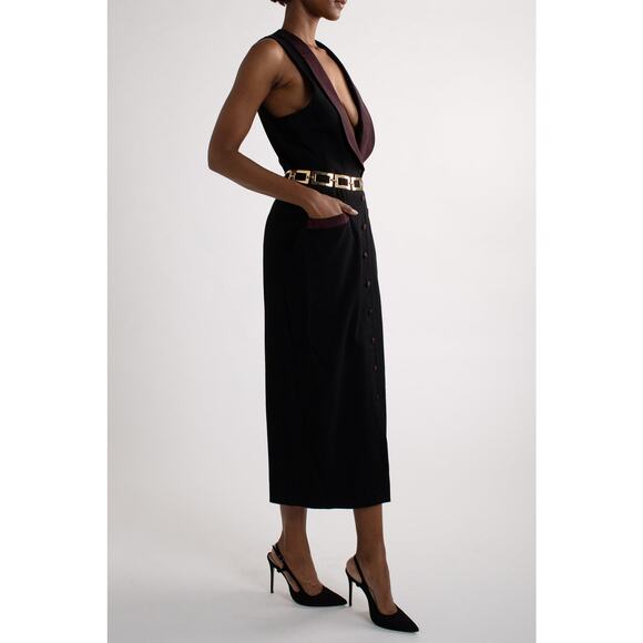 Black Tuxedo Dress with Purple Lapel - Picture 2 of 5